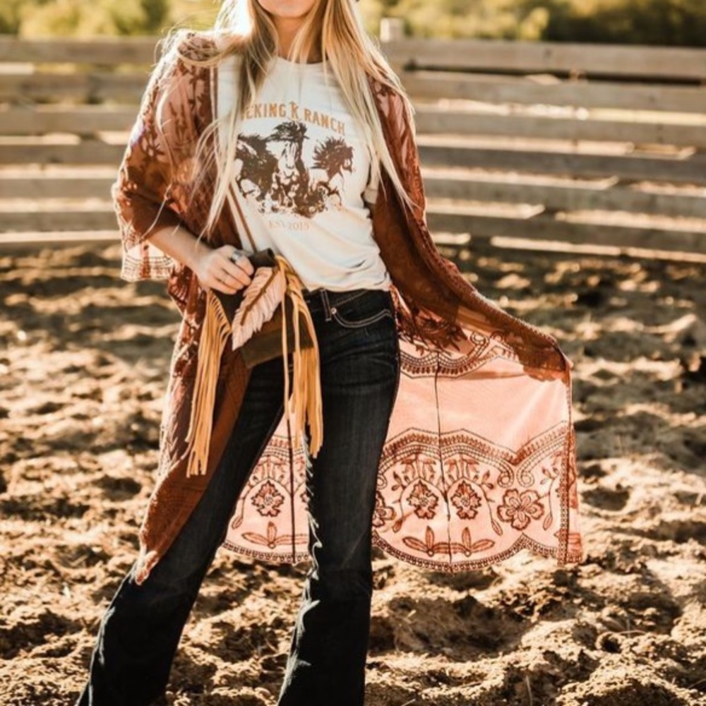 Burgundy Open Front Western Boho Duster